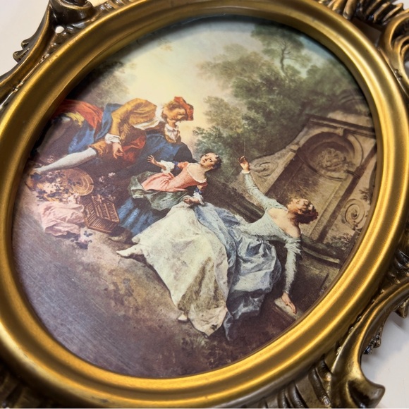 Vintage Victorian Lot 2pcs Bakalite Gilt Oval Ornate Pictures Frame Wall Decor - Picture 7 of 11